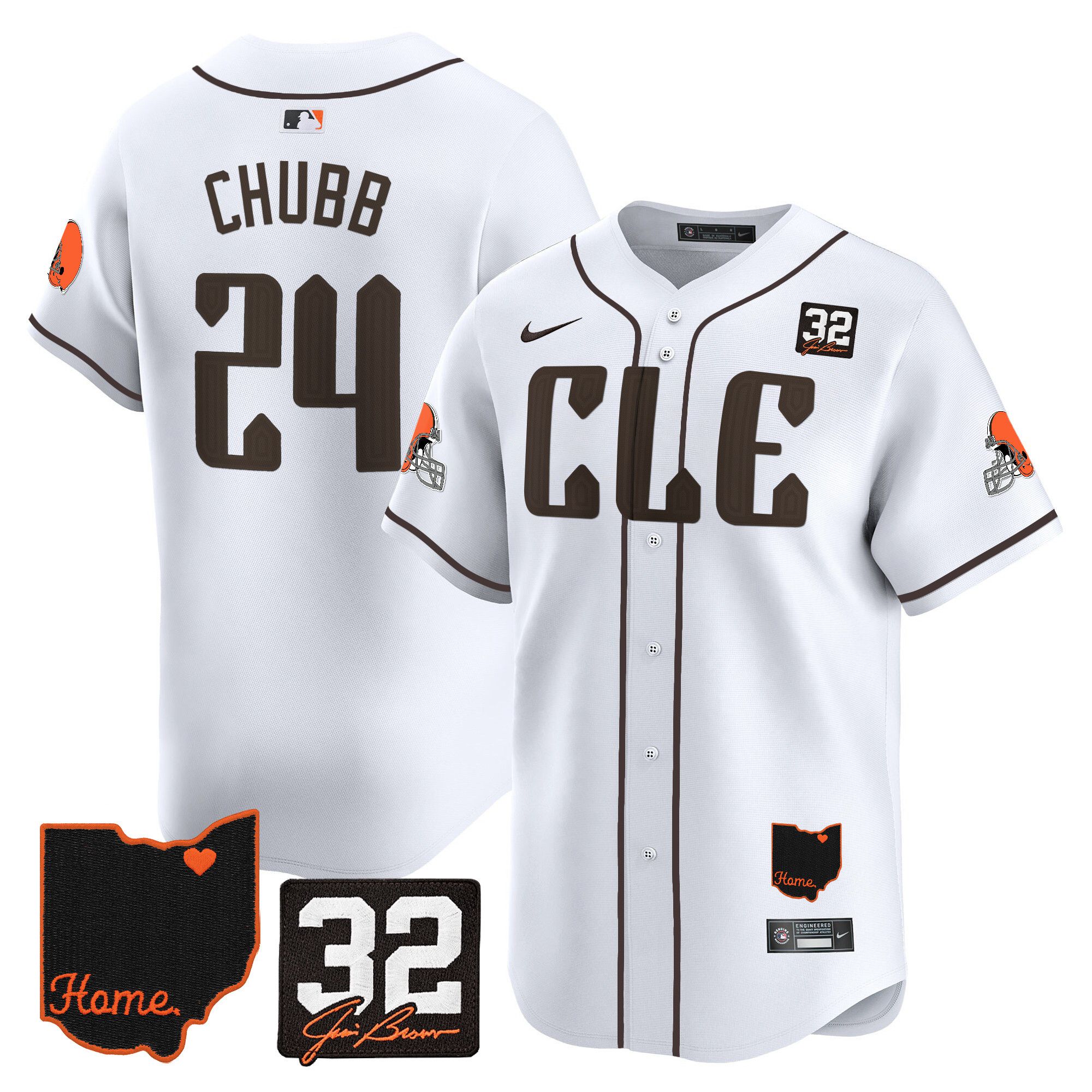 Men Cleveland Browns 24 Chubb White Home Patch Vapor Premier Limited 2024 Nike NFL Jersey